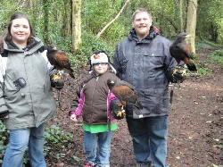 Tim, Tabitha & 10 yr old Brianna flying Milly, Samhradh & Fomhar on their recent Hawk Walk.