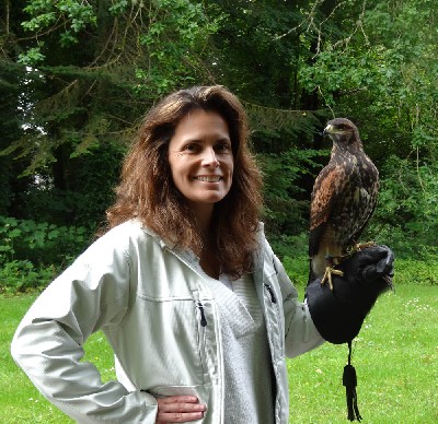 Jackie Nichols with Aztec on his second ever Hawk Walk!